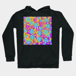 Tropicana 2. A bright, floral summery design in hot pink, purple, yellow and blue. Hoodie